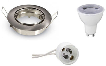 LED Spot Set - Aigi - GU10 Fitting - Dimbaar - Inbouw Rond - Mat Chroom - 6W - Warm Wit 3000K - Kantelbaar Ø82mm Zilverkleurig