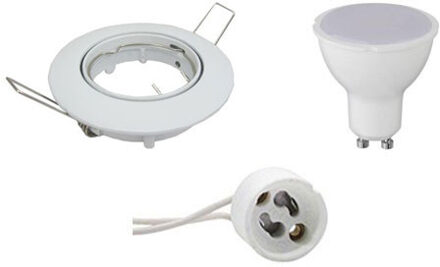 LED Spot Set - Aigi - GU10 Fitting - Inbouw Rond - Glans Wit - 6W - Helder/Koud Wit 6400K - Kantelbaar Ø82mm