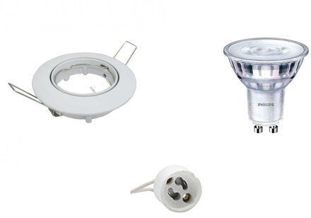 Led Spot Set - Aigi - Gu10 Fitting - Inbouw Rond - Glans Wit - Kantelbaar Ø82mm - Philips - Sceneswitch 827 36d - 1.5w