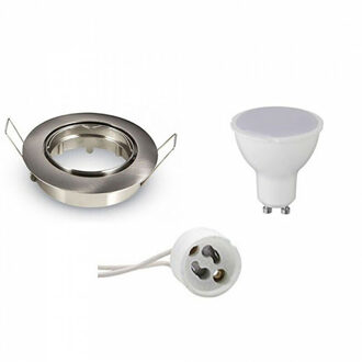 LED Spot Set - Aigi - GU10 Fitting - Inbouw Rond - Mat Chroom - 4W - Helder/Koud Wit 6400K - Kantelbaar Ø82mm Zilverkleurig