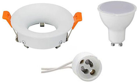 LED Spot Set - Aigi - GU10 Fitting - Inbouw Rond - Mat Wit - 6W - Helder/Koud Wit 6400K - Ø85mm