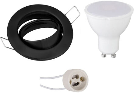 LED Spot Set - Aigi - GU10 Fitting - Inbouw Rond - Mat Zwart - 6W - Helder/Koud Wit 6400K - Kantelbaar Ø82mm