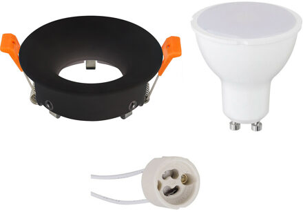 LED Spot Set - Aigi - GU10 Fitting - Inbouw Rond - Mat Zwart - 6W - Helder/Koud Wit 6400K - Ø85mm