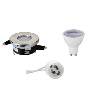 LED Spot Set - Aigi - GU10 Fitting - Waterdicht IP65 - Dimbaar - Inbouw Rond - Mat Chroom - 6W - Helder/Koud Wit 6400K - Zilverkleurig