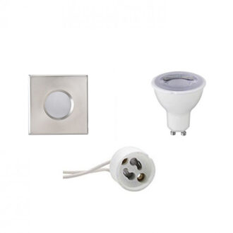 LED Spot Set - Aigi - GU10 Fitting - Waterdicht IP65 - Dimbaar - Inbouw Vierkant - Mat Chroom - 6W - Helder/Koud Wit Zilverkleurig