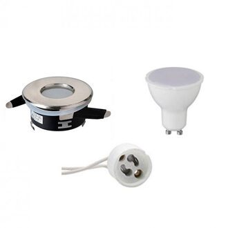 LED Spot Set - Aigi - GU10 Fitting - Waterdicht IP65 - Inbouw Rond - Mat Chroom - 4W - Natuurlijk Wit 4200K - Ø82mm Zilverkleurig