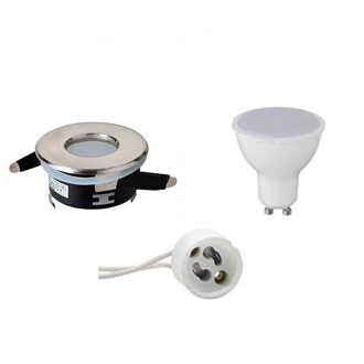 LED Spot Set - Aigi - GU10 Fitting - Waterdicht IP65 - Inbouw Rond - Mat Chroom - 8W - Helder/Koud Wit 6400K - Ø82mm Zilverkleurig