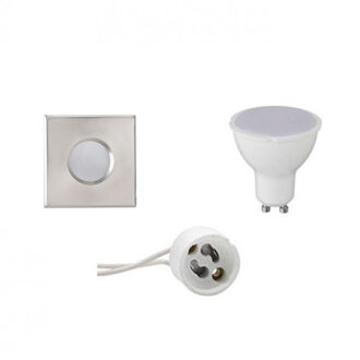 LED Spot Set - Aigi - GU10 Fitting - Waterdicht IP65 - Inbouw Vierkant - Mat Chroom - 4W - Helder/Koud Wit 6400K - 82mm Zilverkleurig