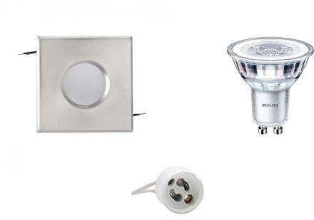 LED Spot Set - Aigi - GU10 Fitting - Waterdicht IP65 - Inbouw Vierkant - Mat Chroom - 82mm - Philips - CorePro 827 36D - Zilverkleurig