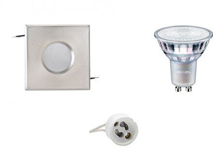 LED Spot Set - Aigi - GU10 Fitting - Waterdicht IP65 - Inbouw Vierkant - Mat Chroom - 82mm - Philips - MASTER 927 36D Zilverkleurig