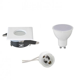 LED Spot Set - Aigi - GU10 Fitting - Waterdicht IP65 - Inbouw Vierkant - Mat Wit - 4W - Helder/Koud Wit 6400K - 82mm