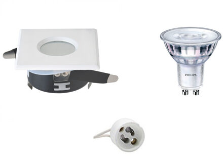 Led Spot Set - Aigi - Gu10 Fitting - Waterdicht Ip65 - Inbouw Vierkant - Mat Wit - 82mm - Philips - Sceneswitch 827 36d