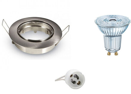 LED Spot Set - Aigi - LEDVANCE Parathom PAR16 927 36D - GU10 Fitting - Dimbaar - Inbouw Rond - Mat Chroom - 5.5W - Warm Zilverkleurig