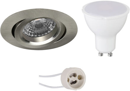 LED Spot Set - Aigi - Pragmi Aerony Pro - GU10 Fitting - Inbouw Rond - Mat Nikkel - 6W - Helder/Koud Wit 6400K - Zilverkleurig