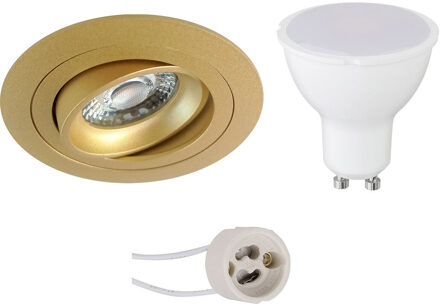 LED Spot Set - Aigi - Pragmi Alpin Pro - GU10 Fitting - Inbouw Rond - Mat Goud - 6W - Helder/Koud Wit 6400K - Kantelbaar Goudkleurig