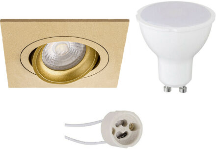 LED Spot Set - Aigi - Pragmi Borny Pro - GU10 Fitting - Inbouw Vierkant - Mat Goud - 6W - Helder/Koud Wit 6400K - Goudkleurig