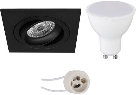 LED Spot Set - Aigi - Pragmi Borny Pro - GU10 Fitting - Inbouw Vierkant - Mat Zwart - 6W - Helder/Koud Wit 6400K