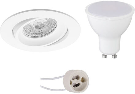 LED Spot Set - Aigi - Pragmi Delton Pro - GU10 Fitting - Inbouw Rond - Mat Wit - 6W - Helder/Koud Wit 6400K - Kantelbaar