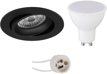 LED Spot Set - Aigi - Pragmi Delton Pro - GU10 Fitting - Inbouw Rond - Mat Zwart - 6W - Helder/Koud Wit 6400K