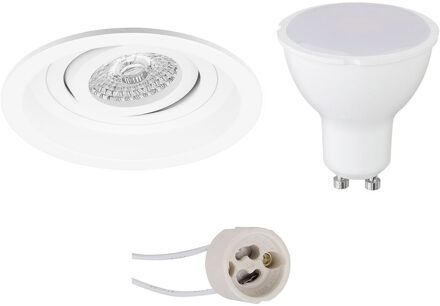 LED Spot Set - Aigi - Pragmi Domy Pro - GU10 Fitting - Inbouw Rond - Mat Wit - 6W - Helder/Koud Wit 6400K - Verdiept