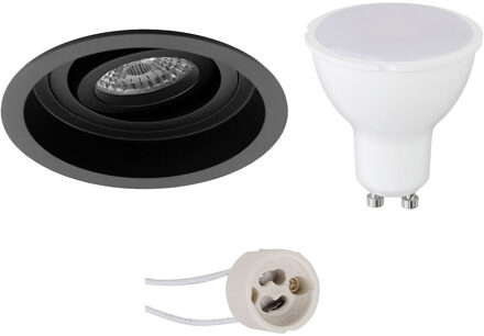 LED Spot Set - Aigi - Pragmi Domy Pro - GU10 Fitting - Inbouw Rond - Mat Zwart - 6W - Helder/Koud Wit 6400K - Verdiept