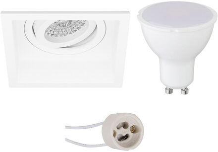 LED Spot Set - Aigi - Pragmi Domy Pro - GU10 Fitting - Inbouw Vierkant - Mat Wit - 6W - Helder/Koud Wit 6400K - Verdiept