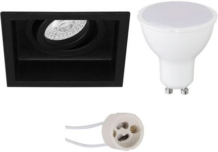 LED Spot Set - Aigi - Pragmi Domy Pro - GU10 Fitting - Inbouw Vierkant - Mat Zwart - 6W - Helder/Koud Wit 6400K