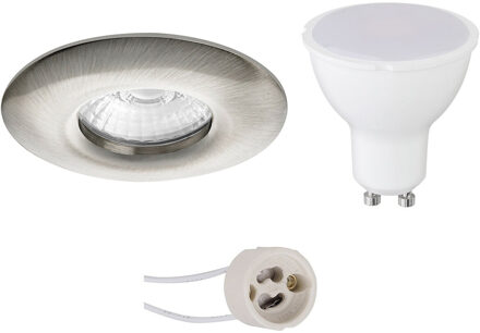 LED Spot Set - Aigi - Pragmi Luno Pro - Waterdicht IP65 - GU10 Fitting - Inbouw Rond - Mat Nikkel - 6W - Helder/Koud Wit Zilverkleurig