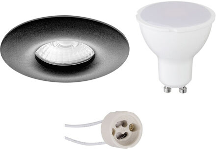 LED Spot Set - Aigi - Pragmi Luno Pro - Waterdicht IP65 - GU10 Fitting - Inbouw Rond - Mat Zwart - 6W - Helder/Koud Wit