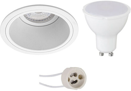 LED Spot Set - Aigi - Pragmi Minko Pro - GU10 Fitting - Inbouw Rond - Mat Wit - 6W - Helder/Koud Wit 6400K - Verdiept