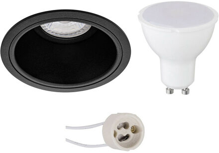 LED Spot Set - Aigi - Pragmi Minko Pro - GU10 Fitting - Inbouw Rond - Mat Zwart - 6W - Helder/Koud Wit 6400K - Verdiept