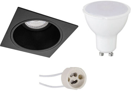 LED Spot Set - Aigi - Pragmi Minko Pro - GU10 Fitting - Inbouw Vierkant - Mat Zwart - 6W - Helder/Koud Wit 6400K