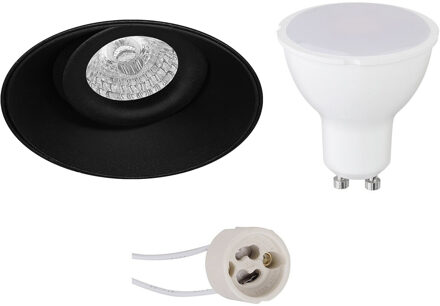 LED Spot Set - Aigi - Pragmi Nivas Pro - GU10 Fitting - Inbouw Rond - Mat Zwart - 6W - Helder/Koud Wit 6400K - Trimless