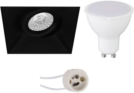 LED Spot Set - Aigi - Pragmi Nivas Pro - GU10 Fitting - Inbouw Vierkant - Mat Zwart - 6W - Helder/Koud Wit 6400K