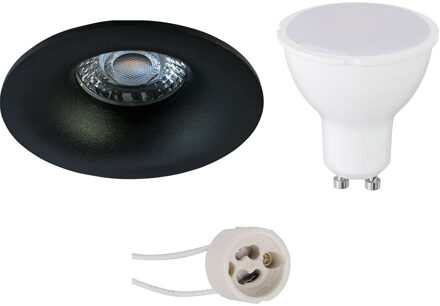 LED Spot Set - Aigi - Pragmi Nora Pro - GU10 Fitting - Inbouw Rond - Mat Zwart - 6W - Helder/Koud Wit 6400K - Ø82mm