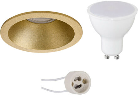 LED Spot Set - Aigi - Pragmi Pollon Pro - GU10 Fitting - Inbouw Rond - Mat Goud - 6W - Helder/Koud Wit 6400K - Verdiept Goudkleurig