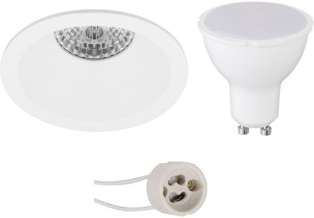 LED Spot Set - Aigi - Pragmi Pollon Pro - GU10 Fitting - Inbouw Rond - Mat Wit - 6W - Helder/Koud Wit 6400K - Verdiept