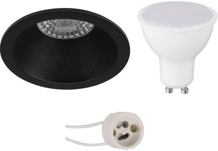 LED Spot Set - Aigi - Pragmi Pollon Pro - GU10 Fitting - Inbouw Rond - Mat Zwart - 6W - Helder/Koud Wit 6400K - Verdiept