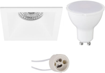 LED Spot Set - Aigi - Pragmi Pollon Pro - GU10 Fitting - Inbouw Vierkant - Mat Wit - 6W - Helder/Koud Wit 6400K