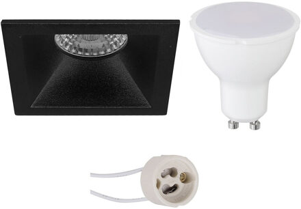 LED Spot Set - Aigi - Pragmi Pollon Pro - GU10 Fitting - Inbouw Vierkant - Mat Zwart - 6W - Helder/Koud Wit 6400K