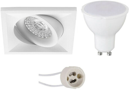 LED Spot Set - Aigi - Pragmi Qiundo Pro - GU10 Fitting - Inbouw Vierkant - Mat Wit - 6W - Helder/Koud Wit 6400K