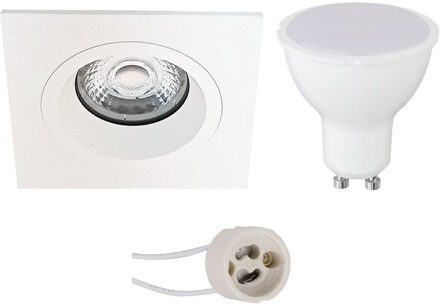 LED Spot Set - Aigi - Pragmi Rodos Pro - GU10 Fitting - Inbouw Vierkant - Mat Wit - 6W - Helder/Koud Wit 6400K - 93mm