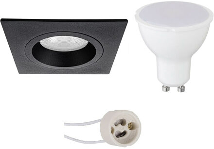 LED Spot Set - Aigi - Pragmi Rodos Pro - GU10 Fitting - Inbouw Vierkant - Mat Zwart - 6W - Helder/Koud Wit 6400K - 93mm