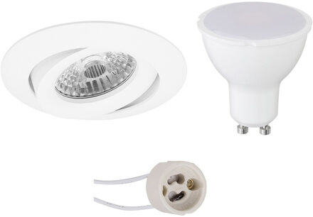 LED Spot Set - Aigi - Pragmi Uranio Pro - GU10 Fitting - Inbouw Rond - Mat Wit - 6W - Helder/Koud Wit 6400K - Kantelbaar