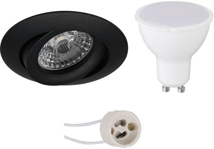 LED Spot Set - Aigi - Pragmi Uranio Pro - GU10 Fitting - Inbouw Rond - Mat Zwart - 6W - Helder/Koud Wit 6400K