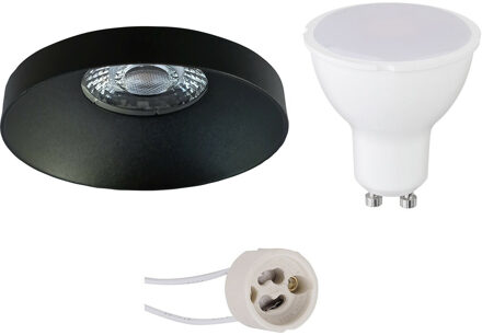 LED Spot Set - Aigi - Pragmi Vrito Pro - GU10 Fitting - Inbouw Rond - Mat Zwart - 6W - Warm Wit 3000K - Ø82mm