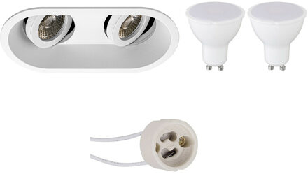 LED Spot Set - Aigi - Pragmi Zano Pro - GU10 Fitting - Inbouw Ovaal Dubbel - Mat Wit - 6W - Helder/Koud Wit 6400K