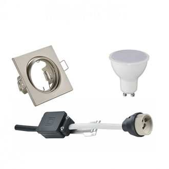 LED Spot Set - Aigi - Trion - GU10 Fitting - Inbouw Vierkant - Mat Nikkel - 6W - Helder/Koud Wit 6400K - Kantelbaar 80mm Zilverkleurig