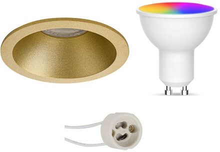 LED Spot Set GU10 - Facto - Smart LED - Wifi LED - Slimme LED - 5W - RGB+CCT - Aanpasbare Kleur - Dimbaar - Goudkleurig