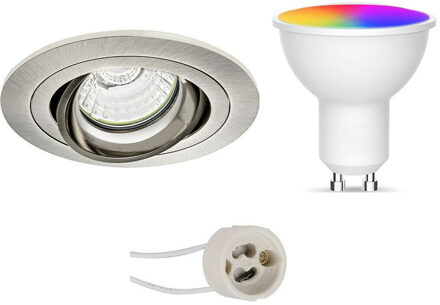 LED Spot Set GU10 - Facto - Smart LED - Wifi LED - Slimme LED - 5W - RGB+CCT - Aanpasbare Kleur - Dimbaar - Zilverkleurig
